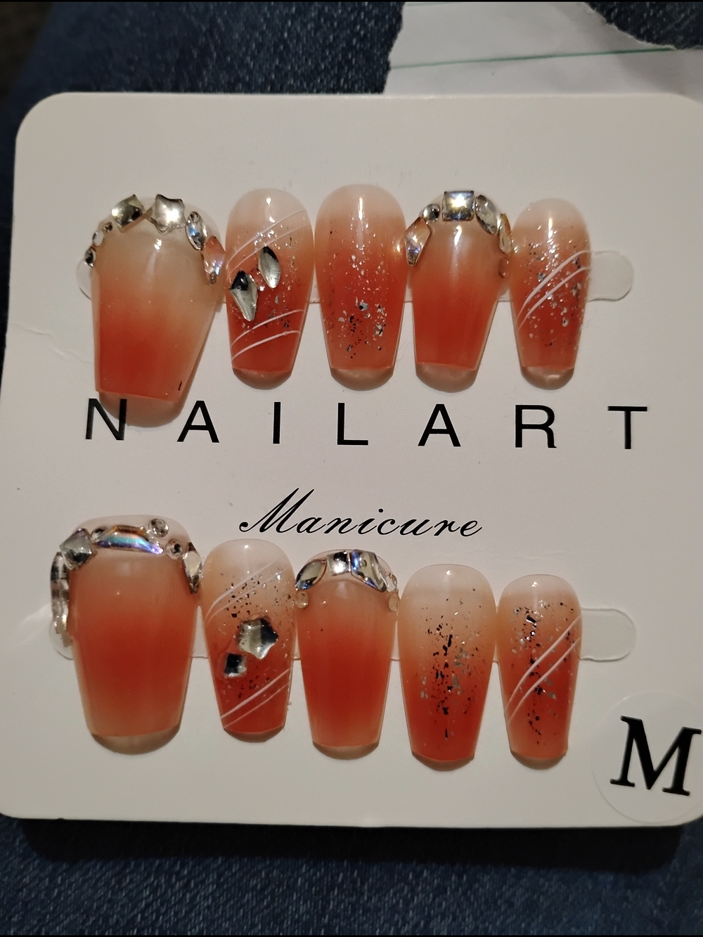 Peach Ombre Rhinestone Press-On Nails
